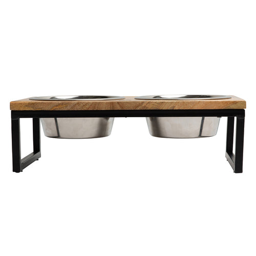 Exotic Mango Wood Elevated Dog Bowl Set