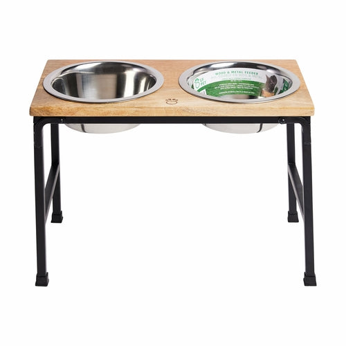 Exotic Mango Wood Elevated Dog Bowl Set