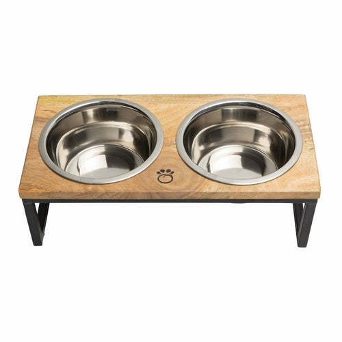 Exotic Mango Wood Elevated Dog Bowl Set