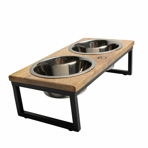 Exotic Mango Wood Elevated Dog Bowl Set